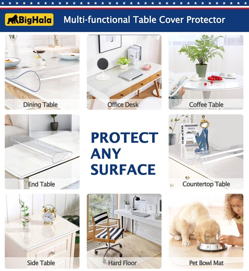 BigHala Clear Plastic Protector Wood Furniture Table Topper Protective Cover Dining Living Room Countertop Thick PVC Tablecloth Vinyl Mat Tabletop Protection Pad Wipeable Waterproof Table Cloths 20 x 60 Inch - Image 5